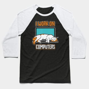 Funny Cats and Computers Halloween Kitty for pet lovers Baseball T-Shirt